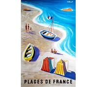 Affiche Vintage Plage de France, Art Mural, Décoration Murale, 4 Tailles Disponibles de 30x19cm à 100x63cm, Papier Satiné 190g/m², Usage Intérieur (20x30cm)