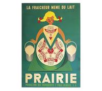 Affiche Vintage Publicités Alimentaires d'Antan - Lait Prairie - Poster Décoration Murale A3+ (32 x 45 cm) pour embellir et donner une touche Déco à votre Cuisine.