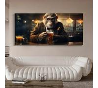Affiche vintage représentant un gentleman singe en costume avec un verre de whisky, animaux dans un pub, peinture sur toile, décoration murale pour la maison ou le bar (60x120cm/cadre intérieur)