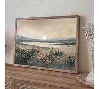 Affiche vintage sur toile représentant un lac, une montagne, un champ, un coucher de soleil, un paysage abstrait rétro, une peinture murale rustique, une décoration de ferme (50 x 70 cm, sans cadre)
