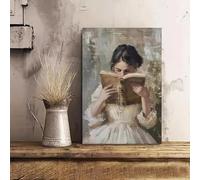 Affiche vintage sur toile représentant une femme littéraire - Impressions de fille victorienne, images esthétiques rustiques de ferme pour clubs de lecture et bibliothèques (30 x 50 cm, sans cadre)