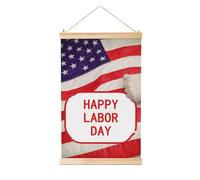 Affiches à suspendre sur tige en bois - Impression sur toile - Art mural « Happy Labor Day » - Peinture à suspendre - Bannière murale moderne pour la maison - Prêt à accrocher - 30,5 x 45,7 cm