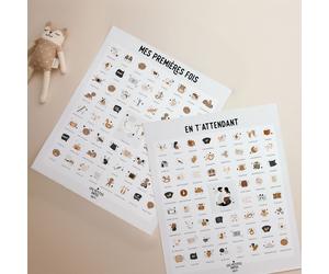 Affiches à tamponner pack duo En t'attendant Peaux foncées + Mes premières fois Maman/Papa