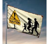Affiches amusantes pour dortoir universitaire Attention : famille fuyant drapeau chambre décorer des choses cool pour votre chambre (120 x 180 cm)