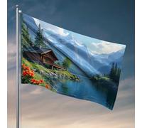 Affiches amusantes pour dortoir universitaire, cabane de montagne au bord du lac au printemps, drapeau de maison, décoration de porte (60 x 90 cm)