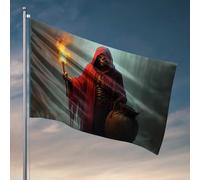 Affiches amusantes pour dortoir universitaire Crâne dans une cape rouge tenant une torche et un sac, drapeaux de dortoir, pour porche (152 x 244 cm)