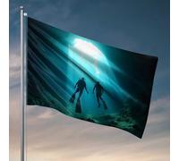 Affiches amusantes pour dortoir universitaire Deux plongeurs explorant une grotte sous-marine drapeau chambre décorent des choses cool pour votre chambre (60 x 90 cm)