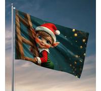 Affiches amusantes pour dortoir universitaire, elfe de Noël, escalade, échelle dans un drapeau de nuit magique, décoration de porte (30 x 45 cm)