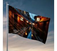 Affiches amusantes pour dortoir universitaire Lanternes japonaises reflétant sur une rue calme drapeau de la chambre décorent des choses cool pour votre chambre (30 x 45 cm)