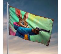 Affiches amusantes pour dortoir universitaire lapin tenant un pistolet, fond coloré. Drapeau de jardin amusant, drapeaux de campagne garçon (30 x 45 cm)
