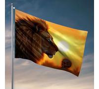 Affiches amusantes pour dortoir universitaire Le regard du lion rencontre la silhouette squelettique au coucher du soleil. Drapeau de jardin drôle, drapeaux de campagne garçon (30 x 45 cm)