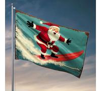 Affiches amusantes pour dortoir universitaire surfant Père Noël sur une vague. Drapeaux pour chambre gars Décorations d'automne amusantes (60 x 90 cm)