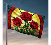 Affiches amusantes pour dortoir universitaire Trois roses rouges dans un drapeau en vitrail Décoration de chambre Cool Stuff pour votre chambre (60 x 90 cm)