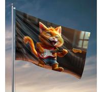 Affiches amusantes pour dortoir universitaire Un chat heureux jouant d'une guitare électrique. Drapeaux pour chambre gars Décorations d'automne amusantes (30 x 45 cm)