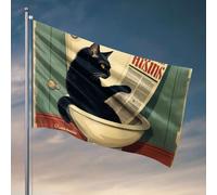 Affiches amusantes pour dortoir universitaire Un chat noir lisant un journal dans une toilette. Drapeau accessoires de chambre à coucher fanions drapeaux d'extérieur (152 x 244 cm)