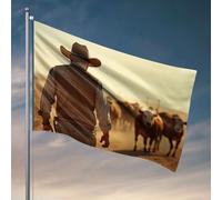Affiches amusantes pour dortoir universitaire Un cowboy mène son troupeau de bétail. Drapeau amusant pour jardin, drapeaux de campagne (60 x 90 cm)