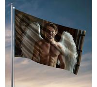 Affiches amusantes pour dortoir universitaire Un homme musclé avec des ailes blanches debout dans une pièce élégante. Drapeau, accessoires de chambre à coucher, fanions, drapeaux d'extérieur (152 x