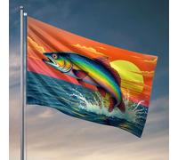 Affiches amusantes pour dortoir universitaire Un poisson coloré saute hors de l'eau au coucher du soleil. Drapeau de jardin amusant, drapeaux de campagne garçon (120 x 180 cm)