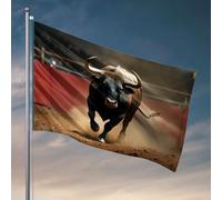 Affiches amusantes pour dortoir universitaire Un taureau chargeant dans une arène poussiéreuse. Drapeau, accessoires de chambre à coucher, fanions, drapeaux d'extérieur (60 x 90 cm)