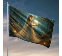 Affiches amusantes pour dortoir universitaire Une femme dans une robe fluide tient un orbe lumineux dans une forêt mystique. Drapeau de jardin amusant Drapeaux de campagne garçon (152 x 244 cm)