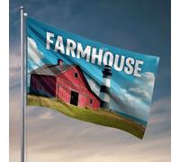 Affiches amusantes pour dortoir universitaire Une grange rouge et un phare avec le mot « Ferme » au-dessus de lui. Drapeau de jardin amusant Drapeaux de campagne garçon de campagne (120 x 180 cm)