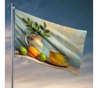 Affiches amusantes pour dortoir universitaire Une nature morte avec des fruits, une tasse à thé et des plantes. Drapeaux pour chambre gars Décorations d'automne amusantes (30 x 45 cm)