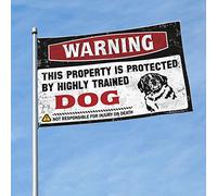 Affiches amusantes pour dortoir universitaire « Warning This Property Is Protected By A Highly Trained Dog Flag » Décorations de chambre de garçons (60 x 90 cm)