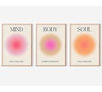 Affiches Aura Positive pour Esthétique de Chambre 3 Pièces Art Mural sur Toile Dégradé Granuleux Coloré Aura Citation Spirituelle Âme Corps Esprit Impression Peinture Pastel Danois Décoration Murale