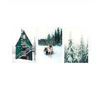Affiches Botaniques-Affiche sur Toile Représentant une Forêt D'Hiver Avec Des Rennes et une Cabane en Rondins Enneigée Idéale pour Décorer une Chambre un Salon Ou un Couloir-60*80cm*3PCS (Non encadré)