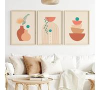 Affiches Botaniques-Boho Géométrie Abstraite Ligne Arc-En-Ciel Vase Feuille de Palmier Art Mural Imprimé Toile Peinture Affiche Salon Moderne Cuisine Décoration de la Maison-60*80cm*3PCS (Non encadré)