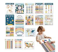 Affiches d'anglais pour Salle de Classe,Affiche éducative en Anglais pour | 16X Affiches murales d’Apprentissage de l’Anglais pour Salle de Classe | Tableau d'enseignement des Chiffres et des Lettres