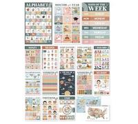 Affiches d'apprentissage préscolaire | 18 tableaux d'apprentissage de la maternelle | Décoration de salle de classe apaisante, fournitures éducatives pour l'école primaire, la maternelle, la maison