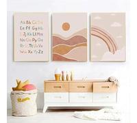 Affiches d'art,3 Pièces-Affiches Impressions de Phares Avec Soleil Arc Ciel Cœur Alphabet Bohème Art Mural Abstrait Peinture sur Toile Photos Chambre de Bébé D'Enfant-40*50cm/16*20 pouce(sans cadre)