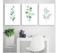 Affiches d'art,3 Pièces-Impression Aquarelle D'Eucalyptus Feuille Florale Verdure Botanique Art Abstrait Feuilles Peinture Toile Affiches Vertes Décoration Murale Salon Maison-50*60cm (sans cadre)
