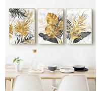 Affiches d'art,3 Pièces-Peintures Toile Abstraites Représentant Feuilles Palmier Tropicales Dorées Affiches D'Art Impressions D'Images Salon Cuisine Décoration Murale Maison-40*50cm (sans cadre)