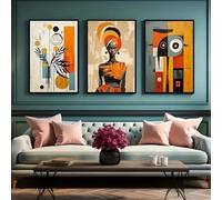 Affiches d'art ethnique abstrait, art mural africain, peinture sur toile bohème, décoration de chambre à coucher, femme noire afro, décoration de salon, 60 x 90 cm, sans cadre