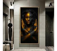 Affiches d'art sur toile de portrait de femme noire africaine, peintures sur le mur, affiches et imprimés d'art moderne, photos murales de maison 70x140cm (28x56in) avec cadre