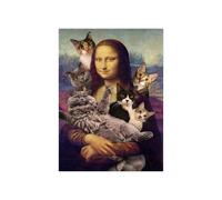 Affiches d'art sur toile Mona Lisa avec chat - Décoration murale féminine - Ornement d'image féminine tenant des chats | Arts de l’illustration de mode | Élégant accent moderne | Décoration inté