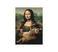 Affiches d'art sur toile Mona Lisa avec chat - Décoration murale féminine - Ornement d'image féminine tenant des chats | Arts de l’illustration de mode | Élégant accent moderne | Décoration inté