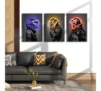 Affiches de casque de moto à effet de lumière néon peintures sur Toile tableau abstraites de pilote de course images d'art mural pour bar salle de Decoration d'intérieur 50x70cm x 3 sans cadre