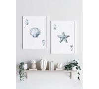 Affiches de coquillages bleus, décoration côtière estivale, images imprimées, étoiles de mer, toile, peintures minimalistes, décoration murale de maison de plage, 70 x 90 cm, sans cadre