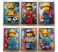 Affiches de dessin animé abstrait amusant, diverses Occupations, l-legos, imprimés sur toile, tableau d'art mural pour la maison, décoration de chambre d'enfant vert
