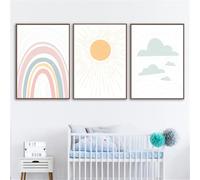 Affiches de Dessin Animé Soleil Nuage et Arc en Ciel Style Bohème Art Mural Milieu du Siècle Peintures sur Toile Style Nordique Décoration Salon Cuisine Ou Bureau-(50*70cm/20*27pouce)*3PCS-Non encadré