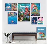 Affiches de dessin animé Studio Ghibli p-ponyo, affiches autocollantes de qualité HD, affiches d'art murales rétro pour décoration de maison Kawaii HEI-10