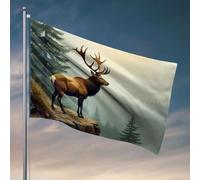 Affiches de dortoir universitaire pour gars élan debout sur une falaise rocheuse surplombant une forêt. Drapeau d'été drapeaux décoratifs pour maison (30 x 45 cm)