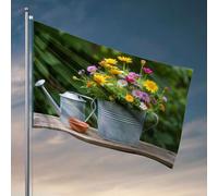 Affiches de dortoir universitaire pour gars, fleurs dans un seau en métal sur une table en bois. Drapeau d'été drapeaux décoratifs pour maison (152 x 244 cm)