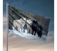 Affiches de dortoir universitaire pour gars trois loups debout dans la neige. Drapeau d'été Drapeaux décoratifs pour la maison (120 x 180 cm)