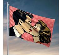 Affiches de dortoir universitaire pour gars, un homme et une femme s'embrassant dans un fond à pois. Drapeau d'été drapeaux décoratifs pour maison (120 x 180 cm)