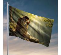 Affiches de dortoir universitaire pour les gars, une personne en robes s'agenouillent au bord d'un ruisseau serein de forêt, baigné dans la lumière dorée. Drapeau d'été Drapeaux décoratifs pour maison