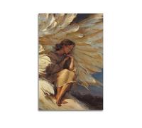 Affiches de famille modernes sur toile, décoration d'intérieur, affiches catholiques ange dans une pose reposante ou contemplative, avec de grandes ailes dramatiques, œuvres d'art, 50 x 75 cm, style